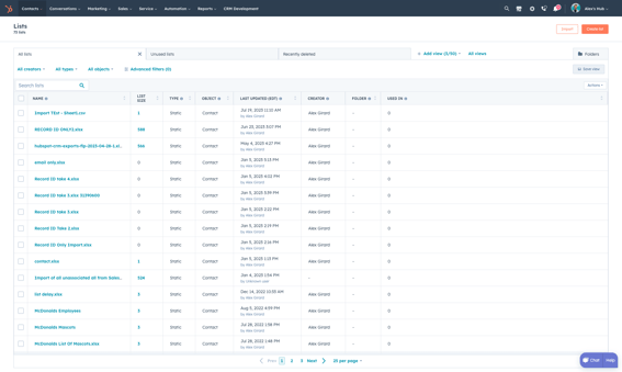 lists in hubspot